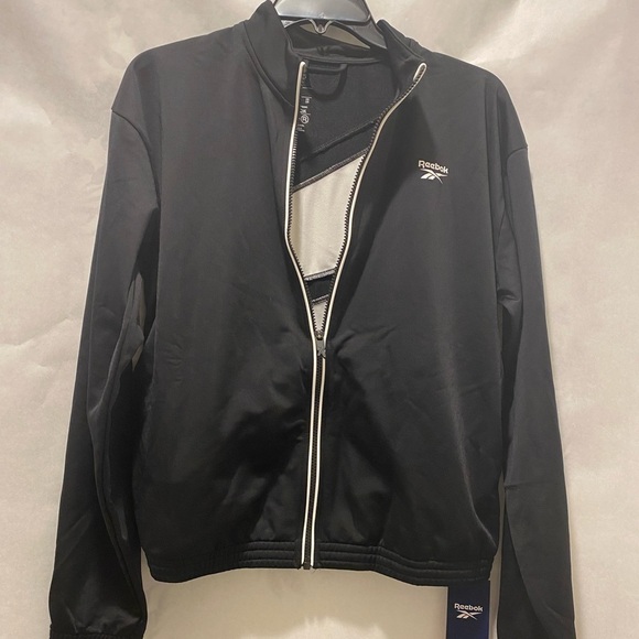 Reebok Women's Logo Tricot Long-Sleeve Track Jacket - Black - Size L, NWT - Picture 4 of 7